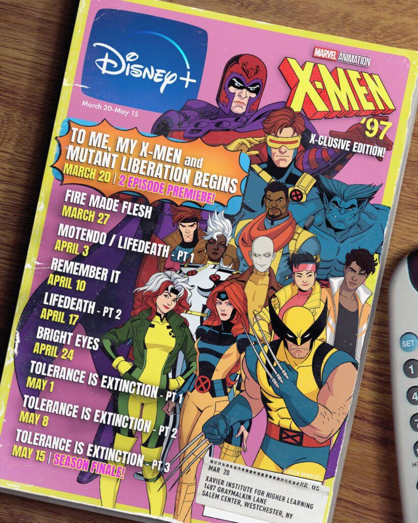 Almanaque Disney+, com episódios dos x-men.